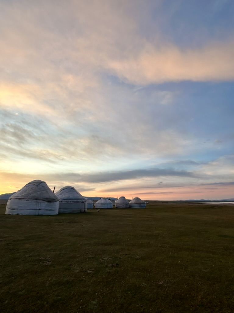 Yurts at sunset, Song-Kul Lake, Kyrgyzstan